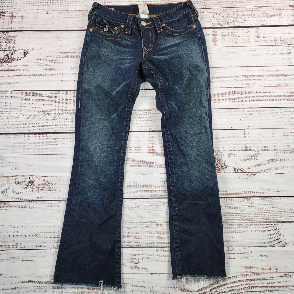 True Religion Tony Mens Jeans Size 27 Dark Wash Super T Orange Stitch